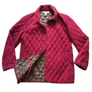 Talbots Vintage Quilted Barn Jacket M Burgundy Paisley Lined Corduroy collar